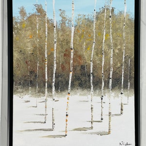 Aspen Tree Painting Pintura de invierno desnuda, Aspen Tree Art, Birch Tree pintura Original, pintura de paisaje monocromática por Nisha Ghela