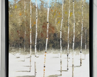 Aspen Tree Painting Bare winter painting, Aspen Tree Art, Birch Tree painting Original, monochrome landscape painting by Nisha Ghela