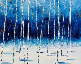 Abstract aspen Landscape painting, Aspen Tree Art, Birch Tree painting Original Aspen tree hand painted by Nisha Ghela