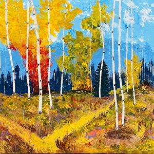 Pintura del árbol de Aspen, arte abstracto del árbol de Aspen, pintura de paisaje Árbol de Aspen original pintado a mano por Nisha Ghela