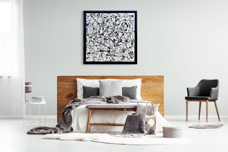 Jackson Pollock Style Painting Black and White Canvas Art Etsy
