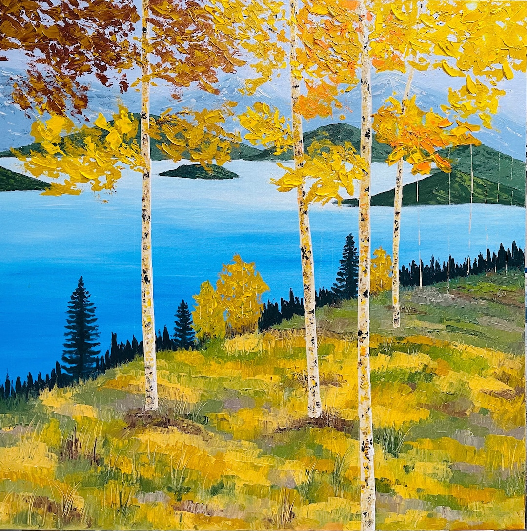 Aspen Tree Painting , Abstract Aspen Tree Art, Birch Tree Painting
