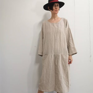 Aria Gray Linen Dress L, Relaxed Fit Natural Linen Dress, Relaxed Style ...