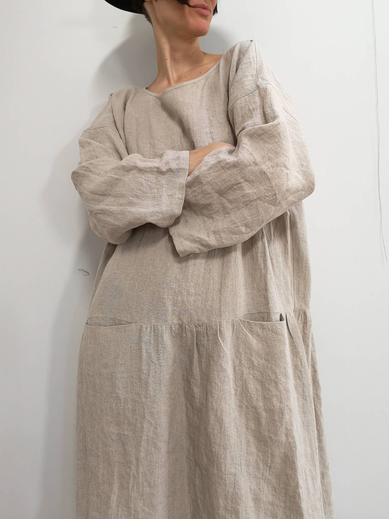 Aria Gray Linen Dress L Relaxed Fit Natural Linen Dress Plant - Etsy