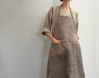 Raw Heavy Linen Apron, Grey Thick Natural Linen Apron, Heavy Duty Gardening Pure Flax Apron
