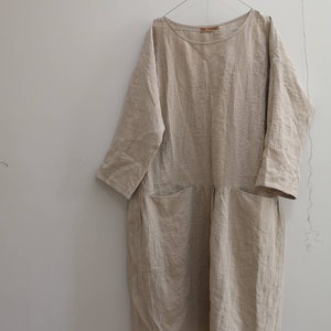 Aria Gray Linen Dress L, Relaxed Fit Natural Linen Dress, Relaxed Style ...