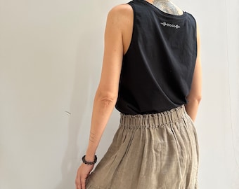 Black Organic Cotton Tank Top, Soft Light Cotton Tank Top with Print