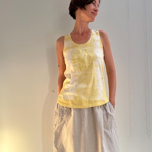 Yellow Eco Dyed Organic Cotton Tank Top, Tie-dyed Plant-dyed Naturally Dyed Cotton Tank Top with Cross