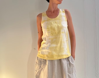 Yellow Eco Dyed Organic Cotton Tank Top, Tie-dyed Plant-dyed Naturally Dyed Cotton Tank Top with Cross