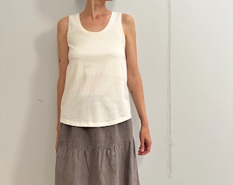 Milk White Organic Cotton Tank Top, Soft Light Cotton Tank Top with Print, Off White Summer Cotton Top