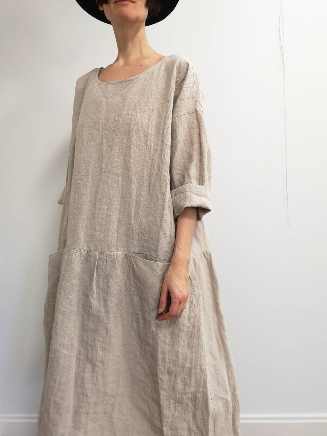 Aria Gray Linen Dress L, Relaxed Fit Natural Linen Dress, Relaxed Style ...