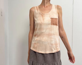 Peach Pink Eco Dyed Organic Cotton Tank Top, Tie-dyed Plant-dyed Naturally Dyed Cotton Tank Top with Front Pocket