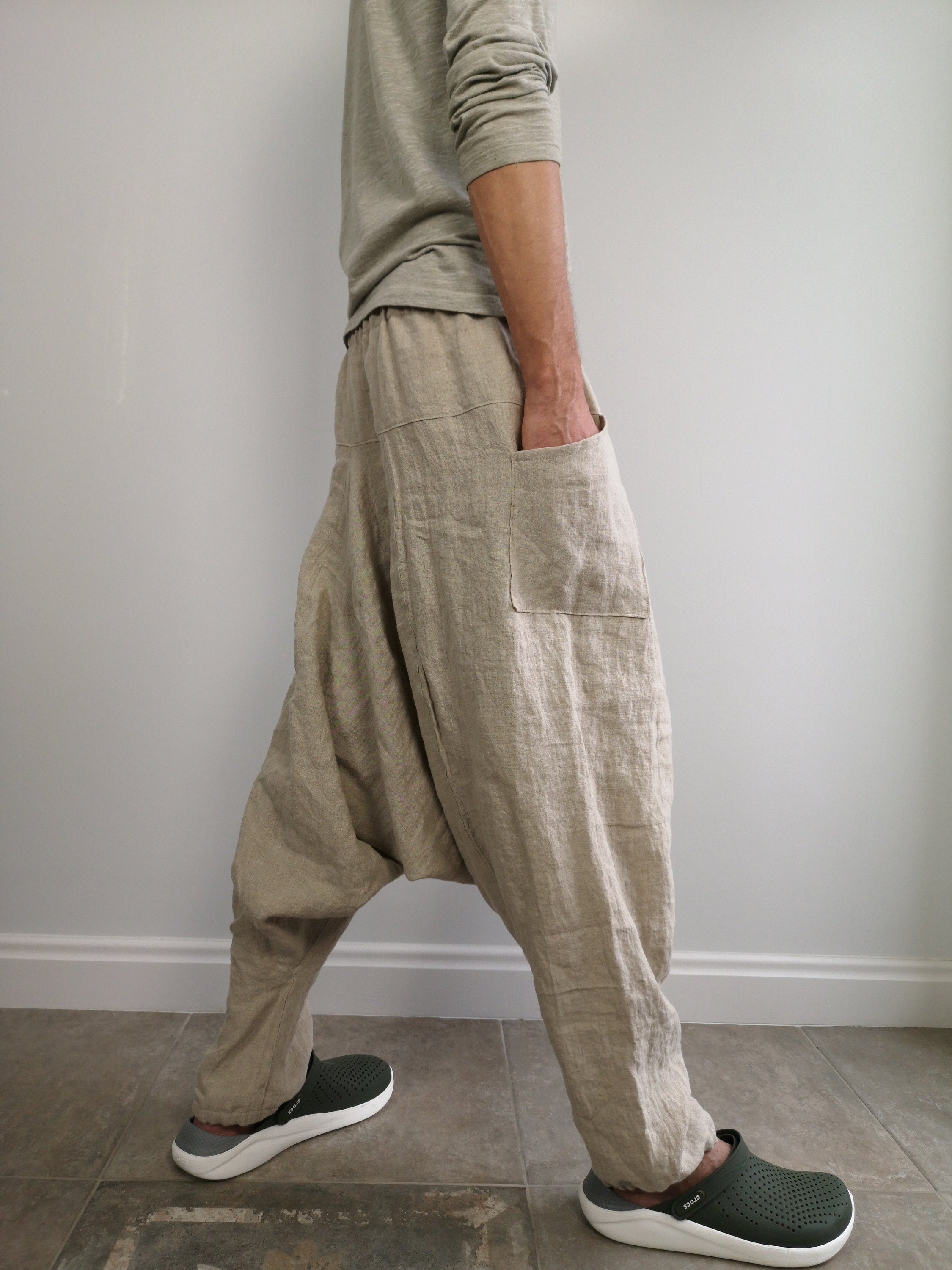 Undyed Natural Linen Unisex Harem Pants / Trousers, Relaxed Look, Loose Fit  Men Women Pants, Comfy Linen Lounge Home Wear, Baggy Pants 