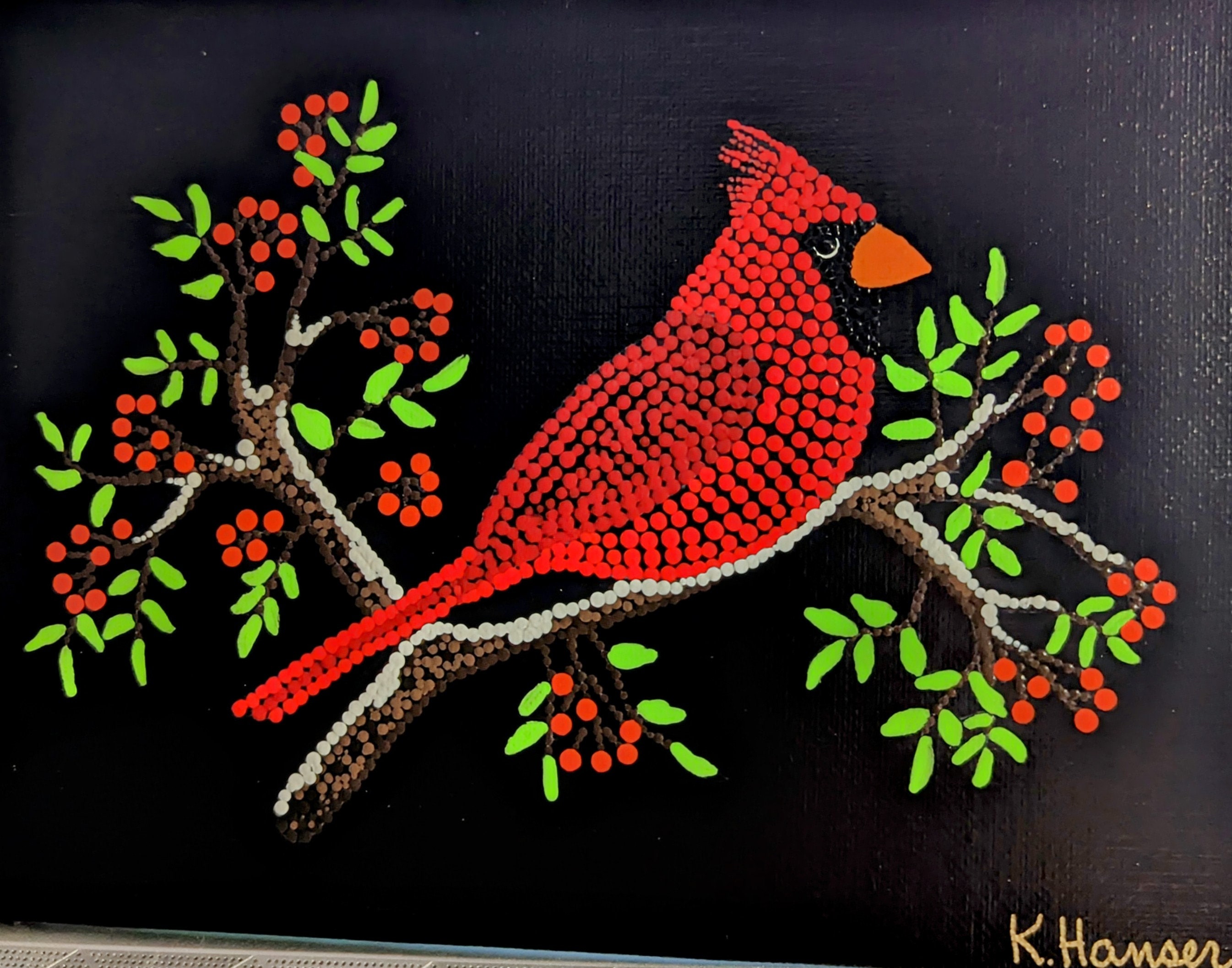 Male Cardinal Dot Painting - Etsy