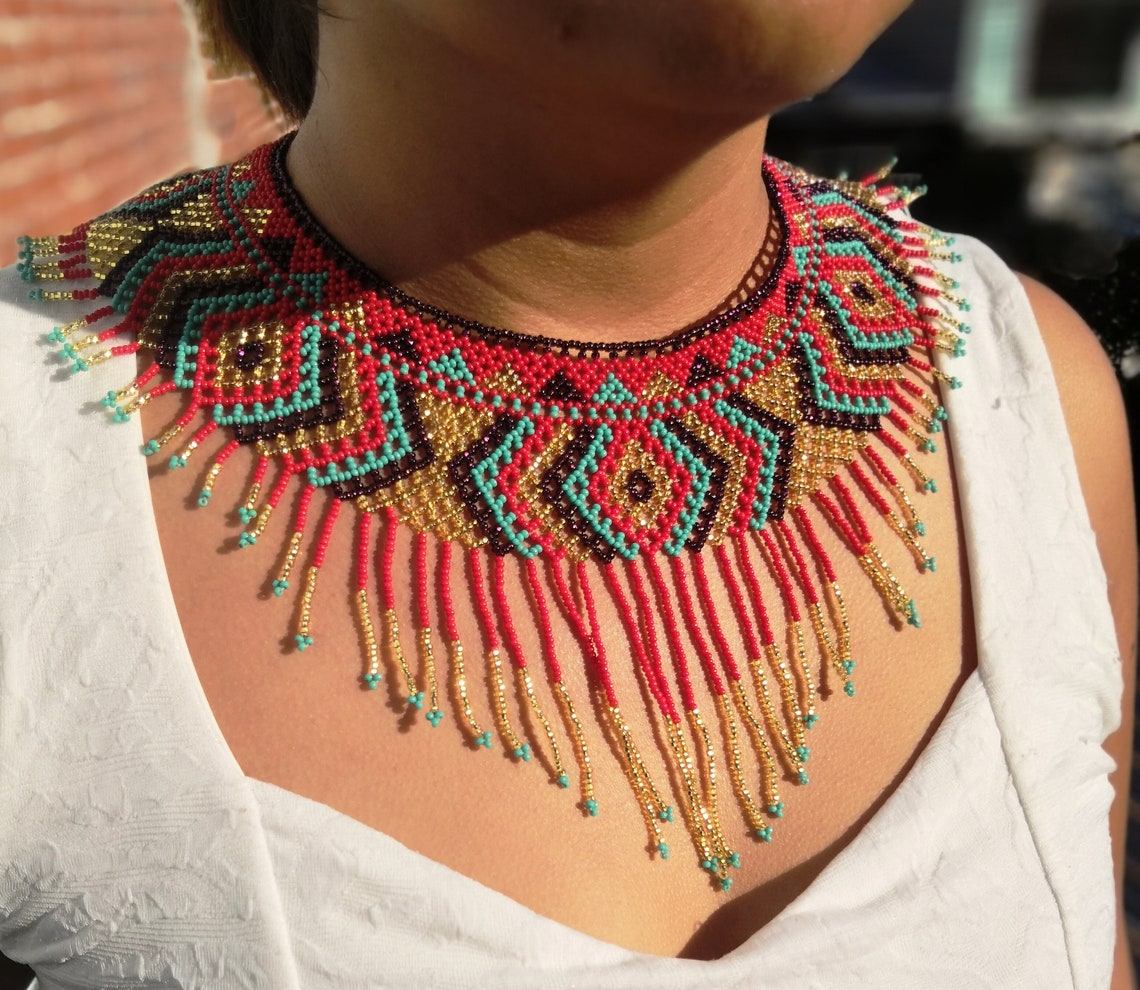 Mexican Handmade Necklace, Beaded Necklace, Huichol Handmade Mexican Necklace. Etsy Hong Kong