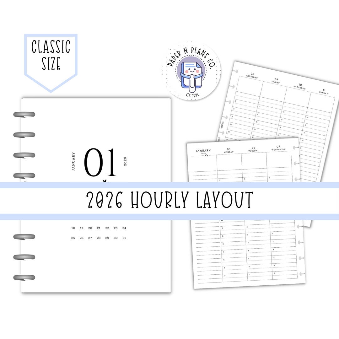 2026 Weekly Hourly Layout | Minimalist Schedule | Planner Inserts ...