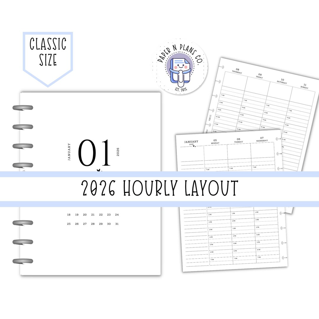 2026 Hourly Planner Inserts | HP Classic Size Discbound 7x9.25 ...