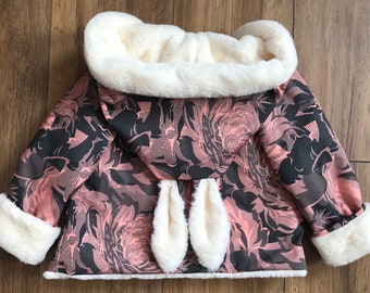 Girls Jacket With Bunny Ears Hoodie & Soft Fur Lining