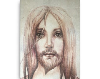 Easter Present - Jesus Savior - Portrait on Canvas - Brown Pencil Drawing - Print on Thin Canvas