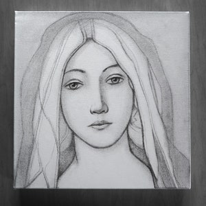 Easter Present Virgin Mary Pencil Drawing Print on Hand-stretched Canvas image 5