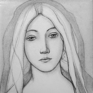 Easter Present Virgin Mary Pencil Drawing Print on Hand-stretched Canvas image 4