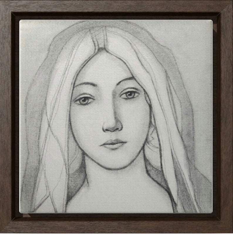 Easter Present Virgin Mary Pencil Drawing Print on Hand-stretched Canvas image 2