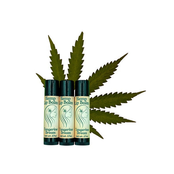 Hemp Lip Balm - Tangerine Dream 3pk - Glides on silky smooth and keeps lips soft all day long. Tangerine essential oil tastes delicious too!