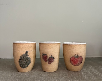 Handmade Ceramic Cup | Handmade Ceramic Tumbler | Ceramic Fruit Cup | Artichoke Cup | Strawberry Cup | Tomato Cup | Ceramic Veggie Cup