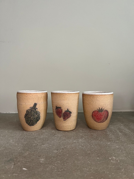 Handmade Ceramic Cup | Handmade Ceramic Tumbler | Ceramic Fruit Cup | Artichoke Cup | Strawberry Cup | Tomato Cup | Ceramic Veggie Cup
