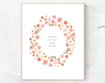 Flower Wreath Art Print | Inspirational Quote, 8x10 Unframed