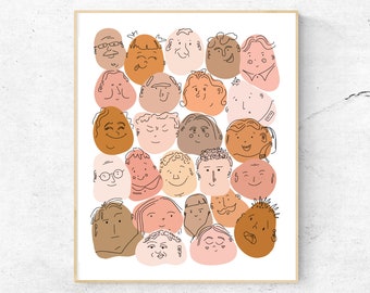 HAPPY FACES | 8x10 Print Unframed || Wall Art || Modern Wall Art || Pink and Brown