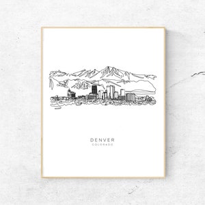 DENVER Skyline 8x10 Single Line Art Print // Black and White // Unframed