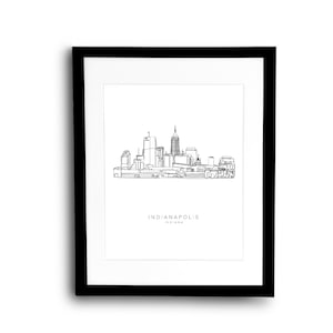 INDIANAPOLIS Skyline 8x10 Single Line Art Print // Black and White // Unframed