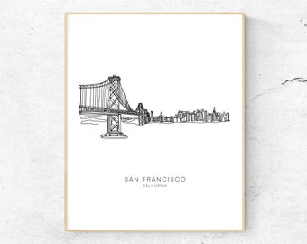 SAN FRANCISCO Skyline 8x10 Single Line Art Print // Black and White // Unframed