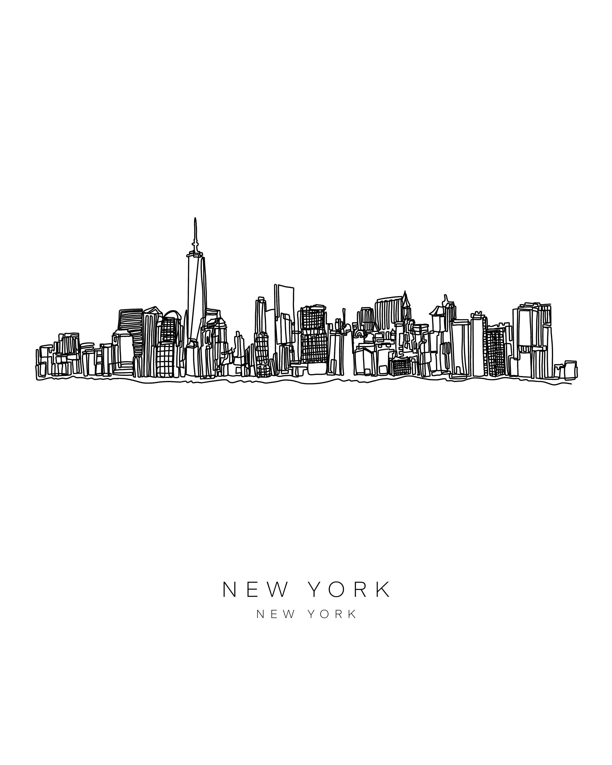 NEW YORK Skyline 8x10 Single Line Art Print // Black and