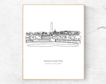 WASHINGTON DC Skyline 8x10 Single Line Art Print // Black and White // Unframed