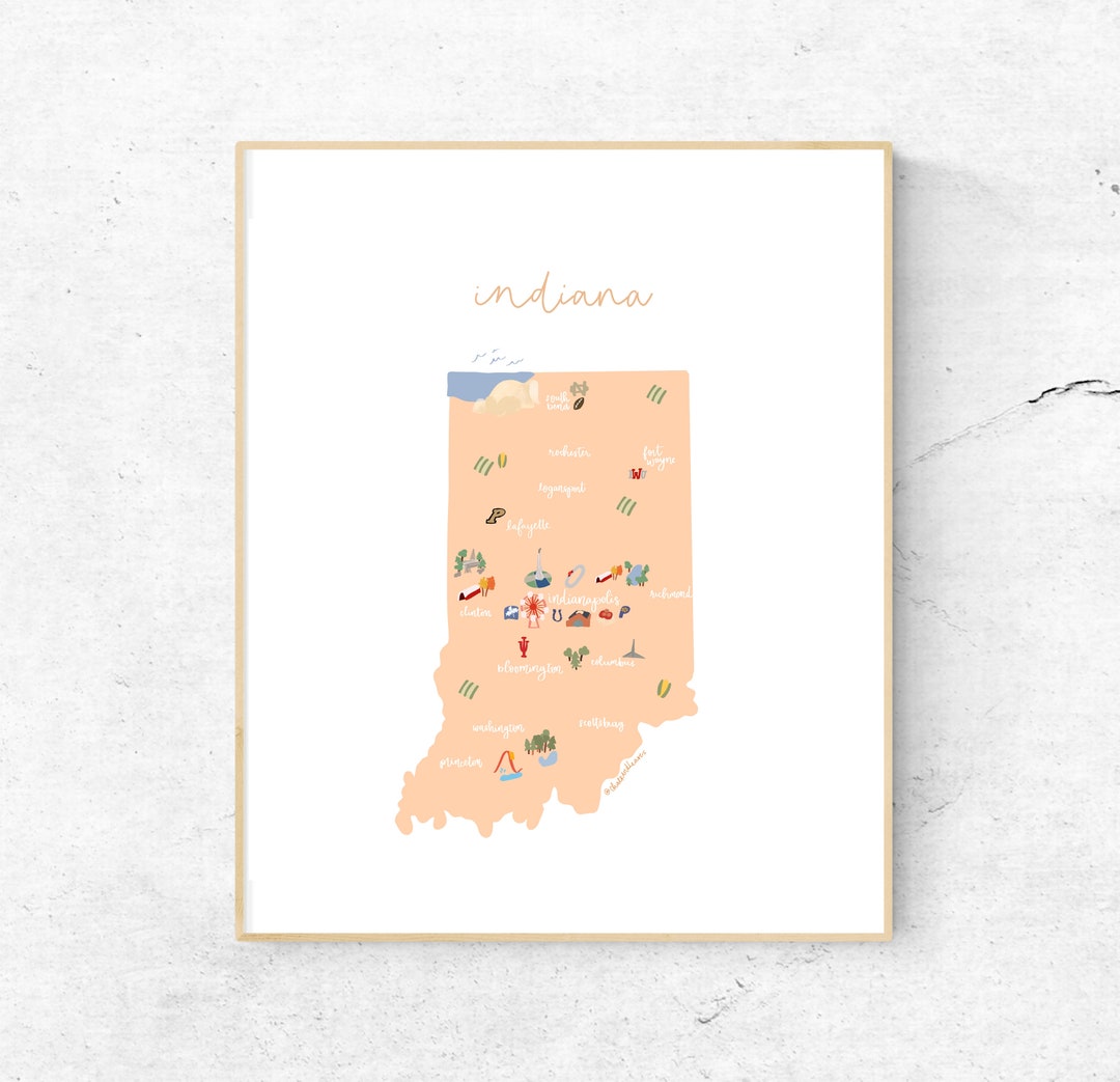 Indiana Illustrated Map Hand-drawn (unframed) - Etsy
