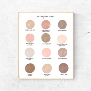 May include: A printable chart with the text "enneagram nine" at the top. The chart has nine circles, each with a different color and texture. Each circle has a phrase describing a characteristic of the enneagram nine personality type.