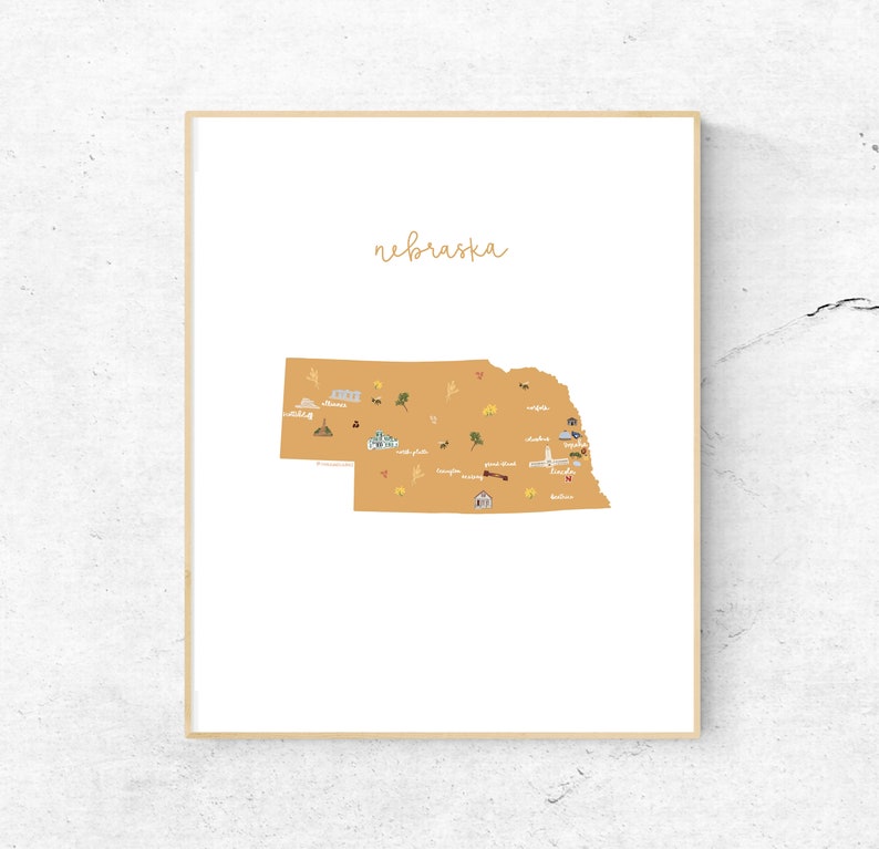 Nebraska Illustrated Map Hand-drawn (unframed) - Etsy