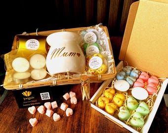 Personalised Wax Melt Gift Set: Vegan Hearts, Burner, Matches