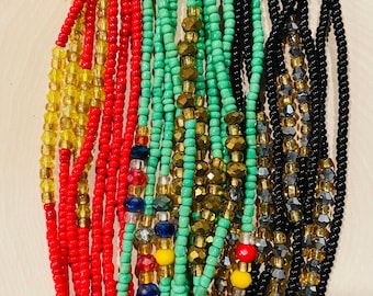 Pan African Waist beads, RGB, Authentic Ghana Tie waist beads, Africa waist beads, , belly beads, Africa belly beads, waist beads, bohemian