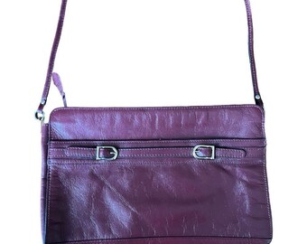 Vintage 1970s Oxblood Red Leather Convertible Shoulder Bag and Clutch w/ Handle