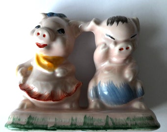 Vintage Rare Regal China 1940’s Single Piece Pig Couple Salt and Pepper Shaker Catherine Miller