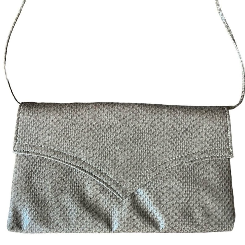 Vintage Late 70s Early 80s Faux Snakeskin Evening Bag Clutch in Taupe Gray Brown image 1