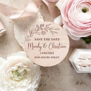Save the Date Magnete aus Holz "Rund" | personalisiert mit Namen | Hochzeitsmagnet