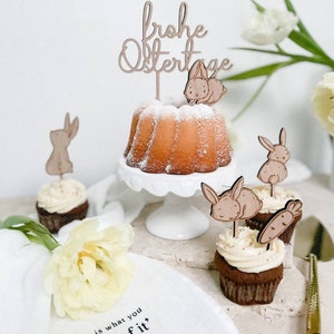 Mini Cake Topper Set 4 Häschen 1 Karotte aus Holz Bild 1