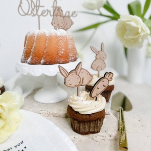 Mini Cake Topper Set 4 Häschen 1 Karotte aus Holz Bild 5