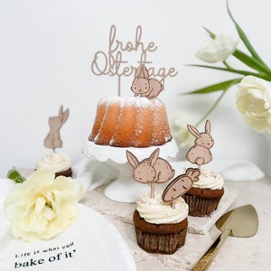 Mini Cake Topper Set 4 Häschen 1 Karotte aus Holz Bild 2