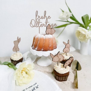 Mini Cake Topper Set 4 Häschen 1 Karotte aus Holz Bild 3