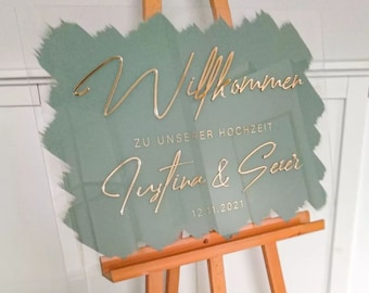 Willkommensschild Hochzeit Personalisiert | Acryl mit Farbe | 3D-Schrift | Willkommen | Welcome | Hochzeitsschild | Acrylschild | Schild